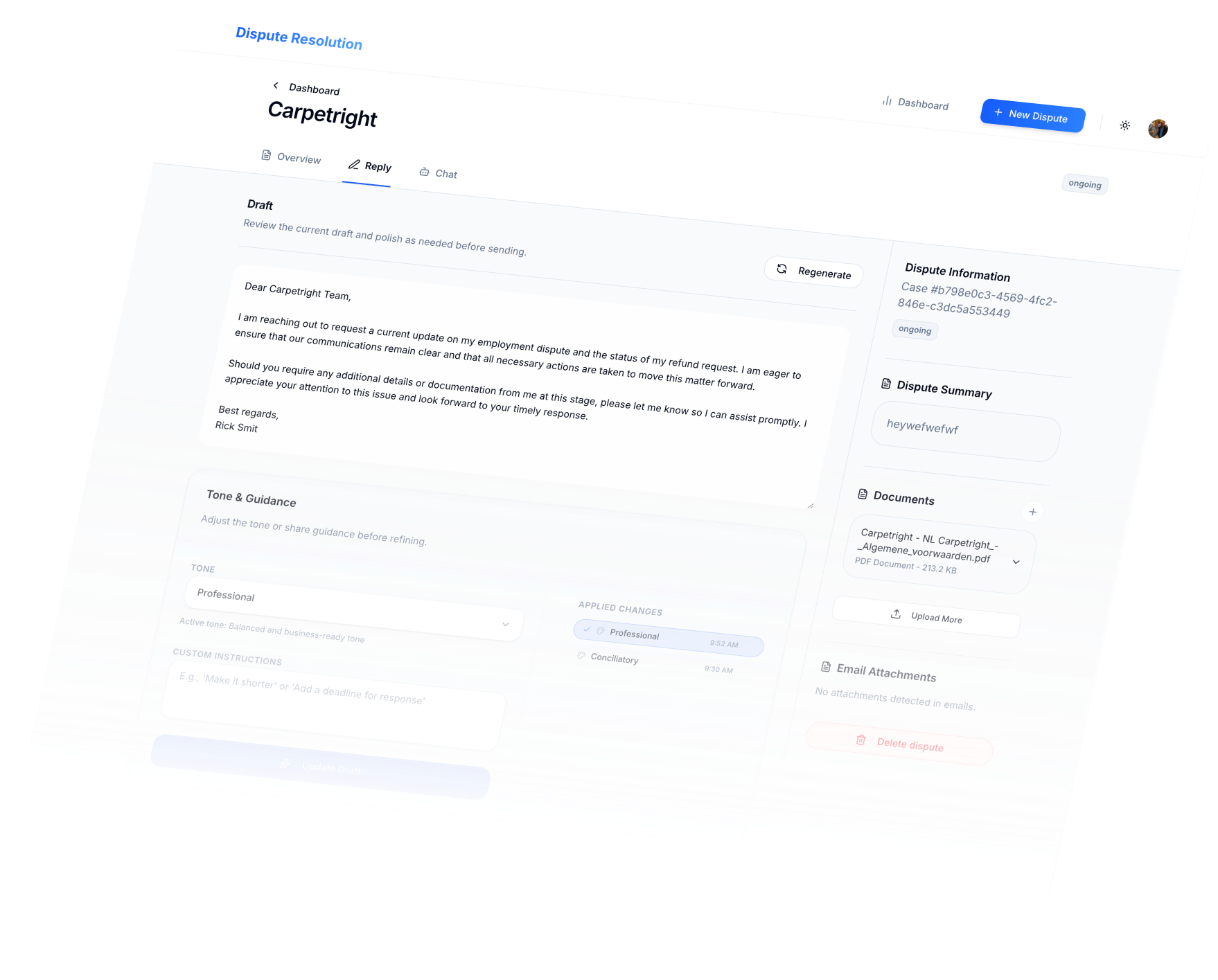 Dispute Resolution Platform Interface